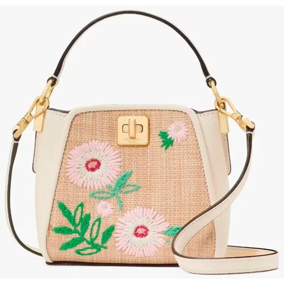 S Kate Spade Phoebe Straw & Leather Mini Top Handle Crossbody Bag KL044 NWT $339 - Picture 1 of 7